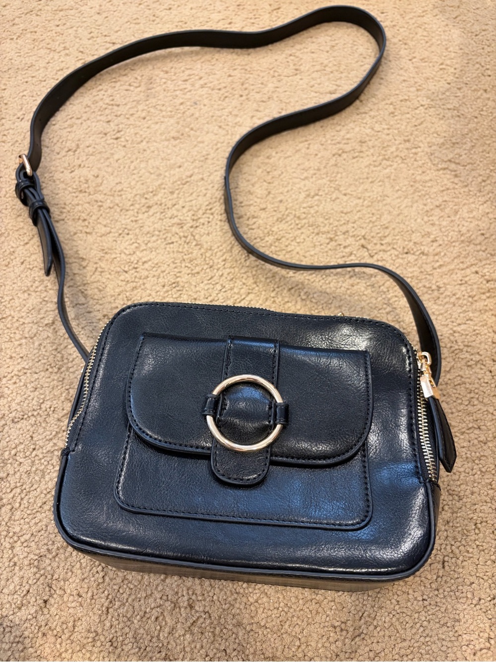 Mystique Boutique Black Crossbody Bag with Gold Ring